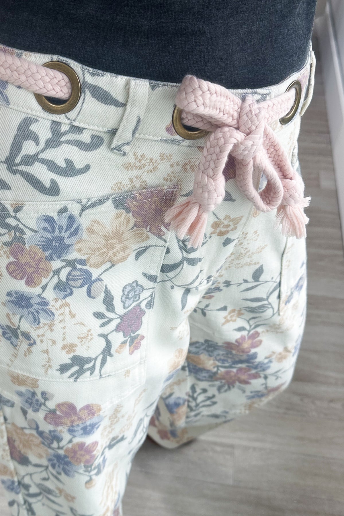 Vintage Washed Floral Cotton Drawstring Pants