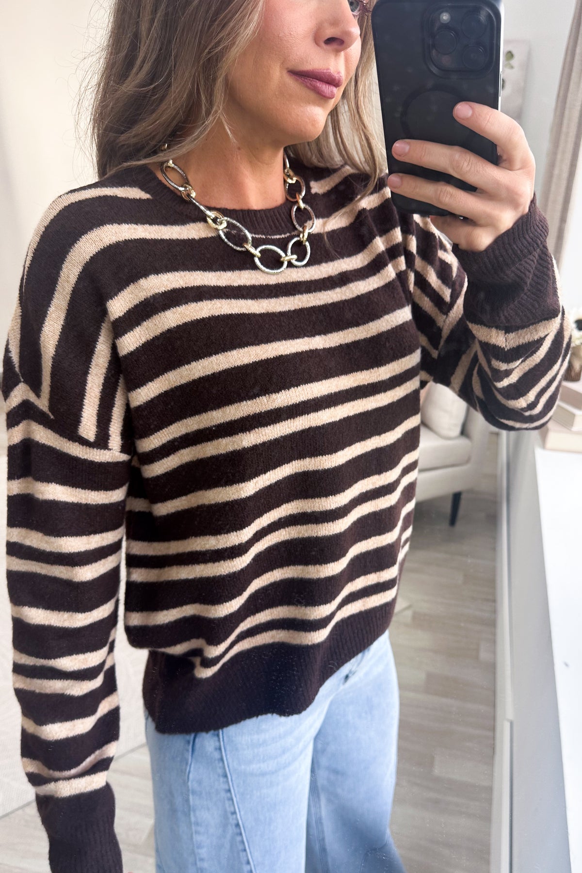 Brown Striped Crewneck Sweater