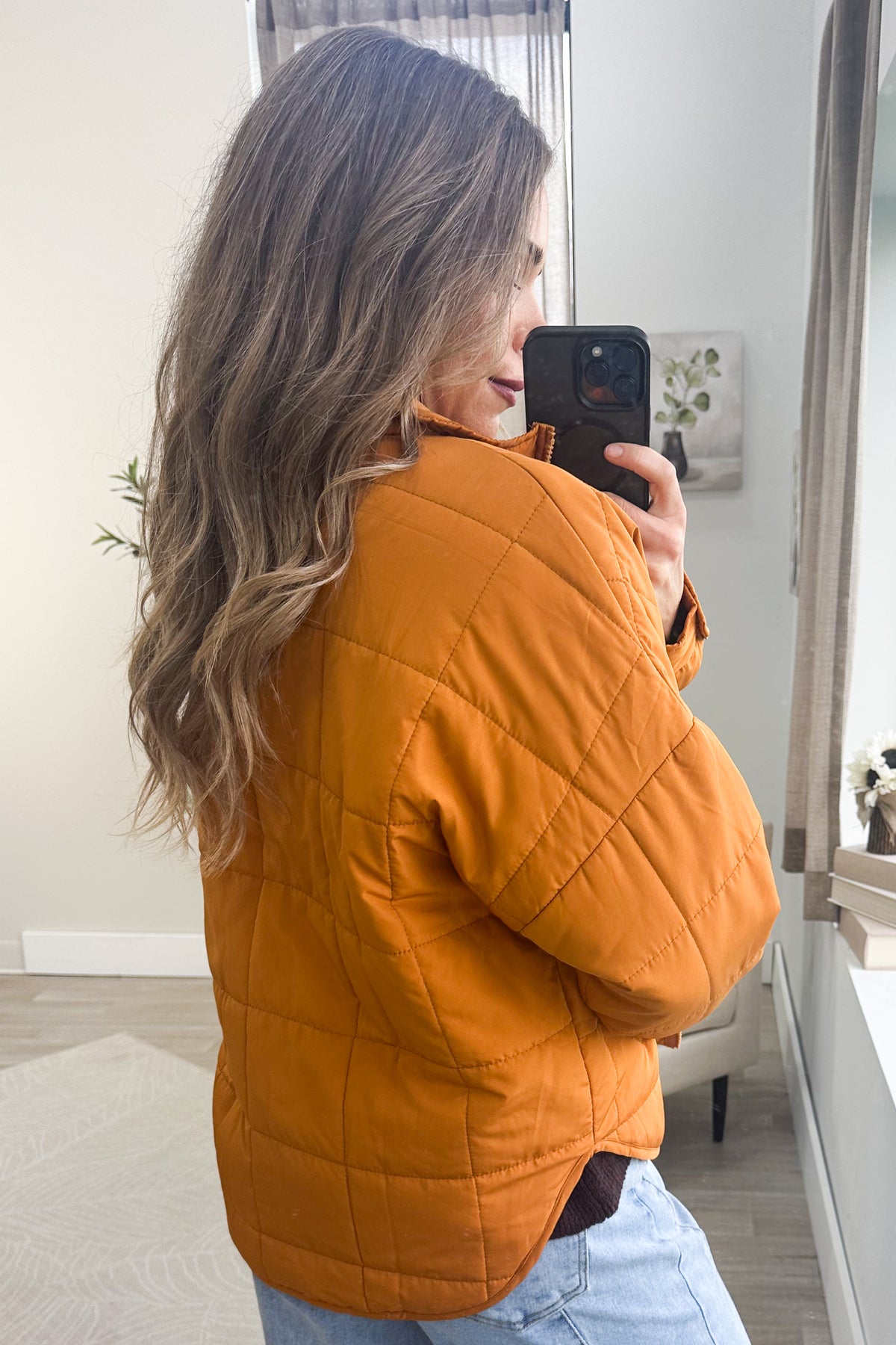 Butterscotch High Neck Zipper Quilt Jacket