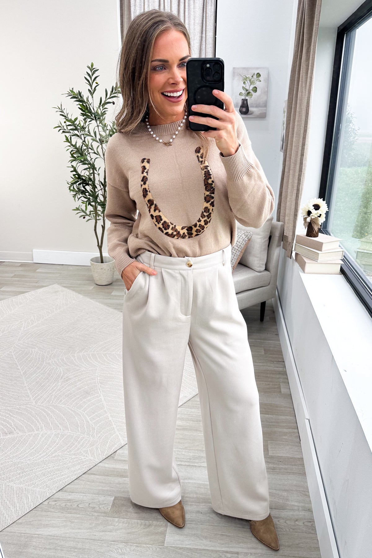 Beige Trouser Knit Pants