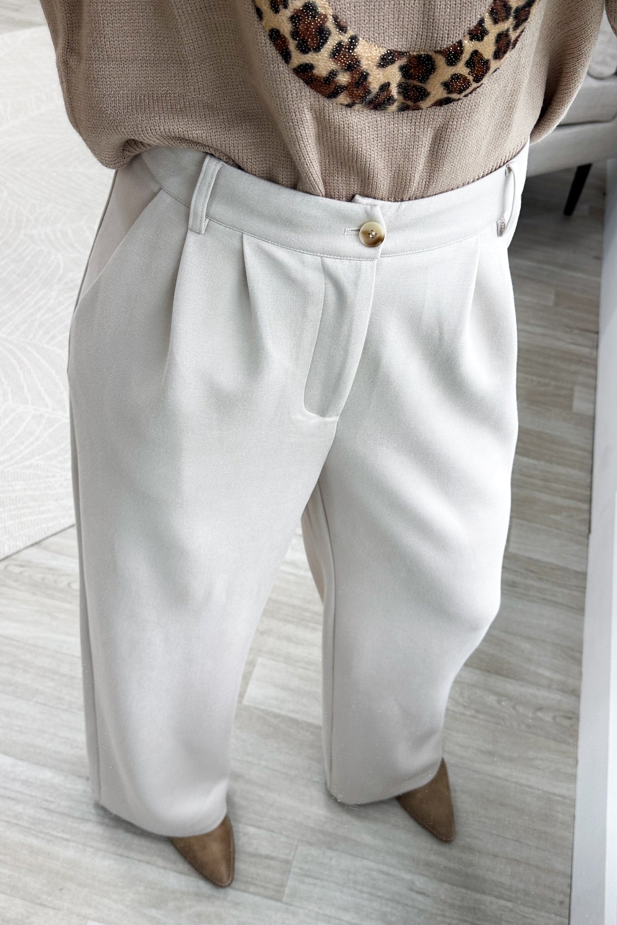 Beige Trouser Knit Pants
