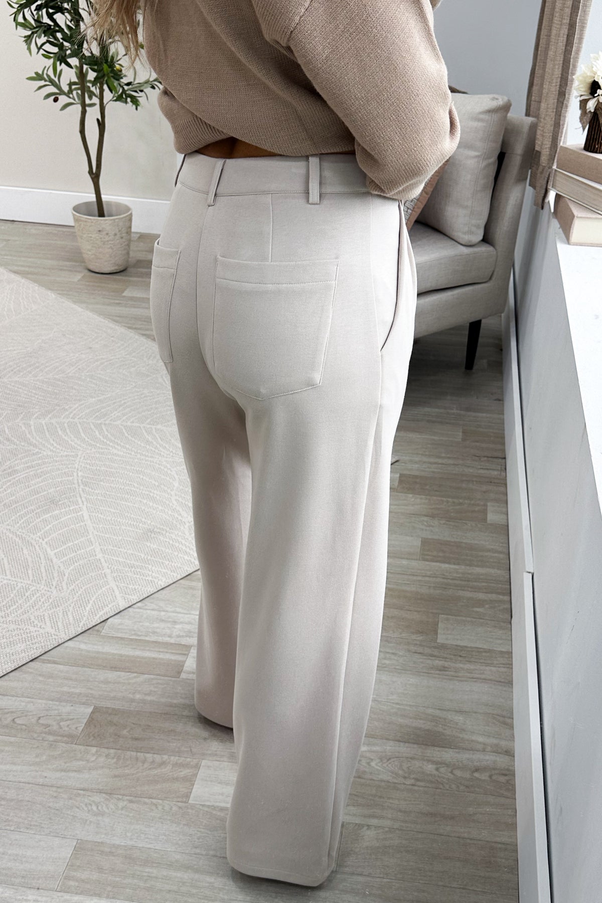 Beige Trouser Knit Pants