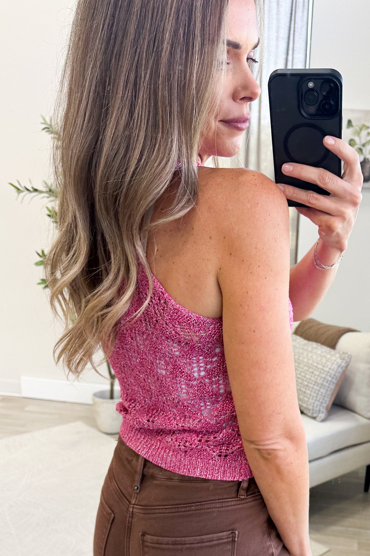 Hot Pink Crochet Knit Tank Top