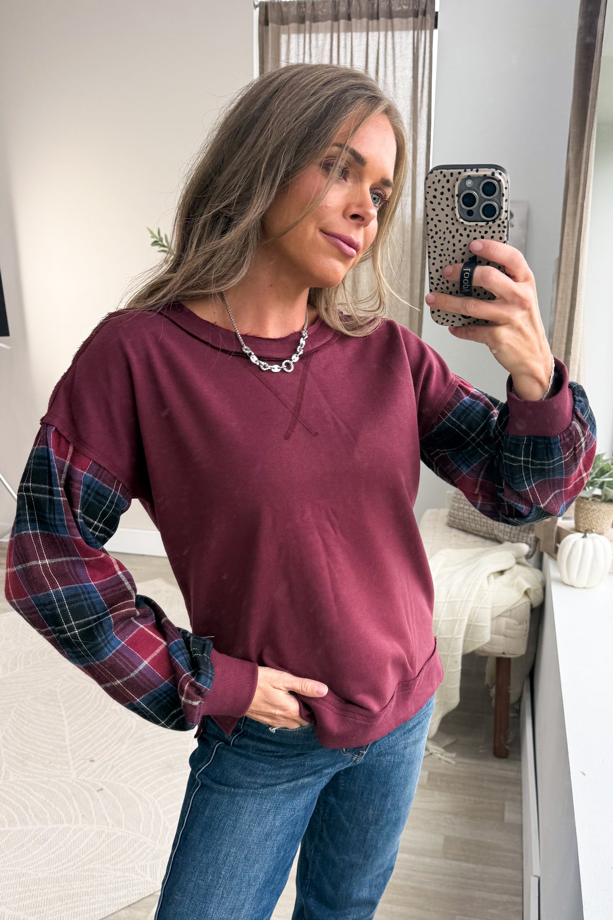 Staccato Side Slit French Terry Mix Top