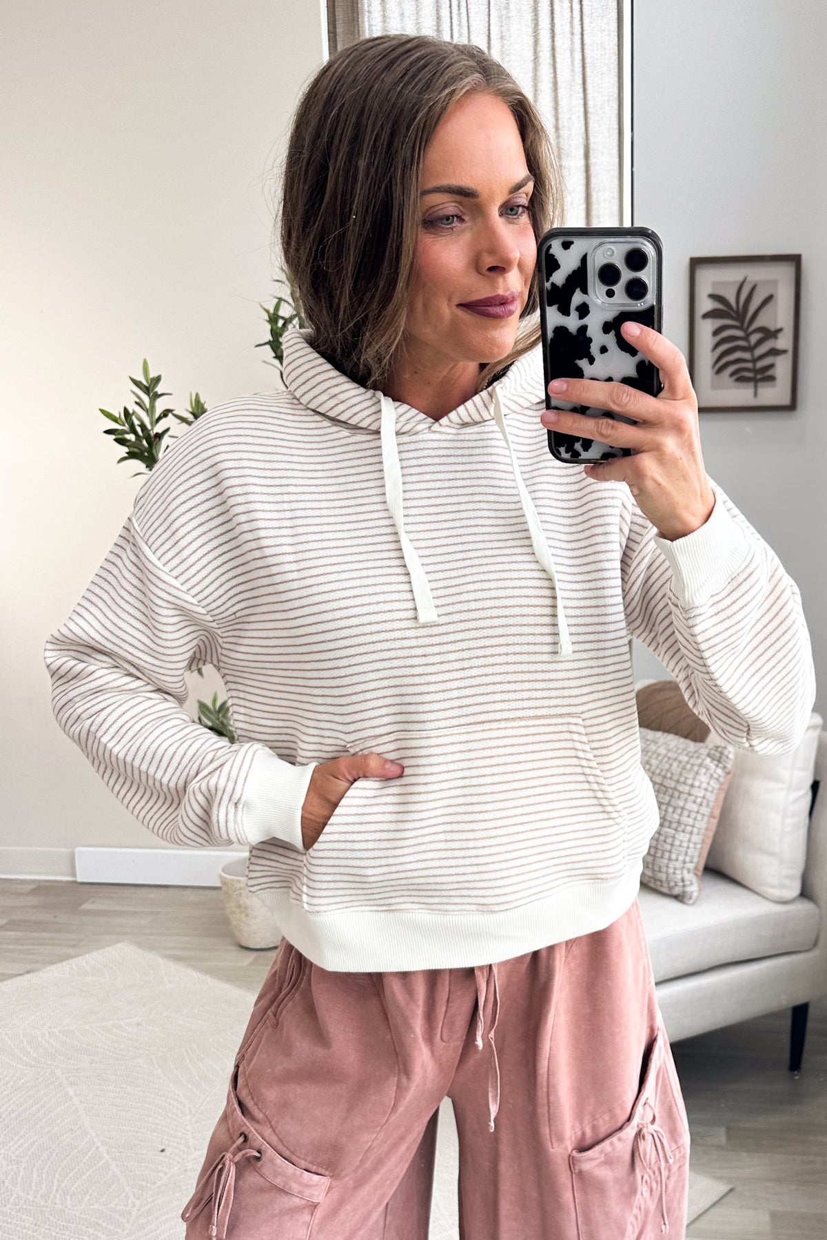 Stripe Drawstring Hoodie With Kangaroo Pocket