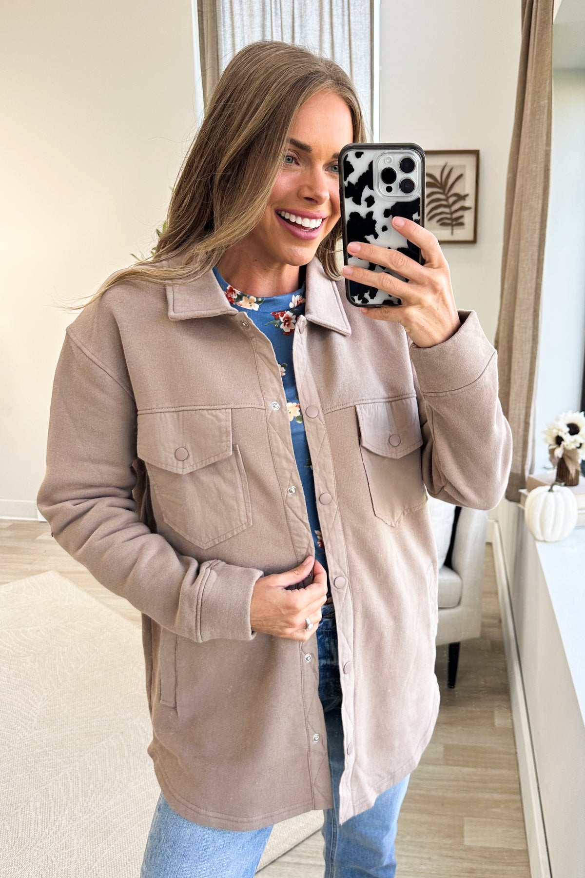 Soft Cotton Longline Shacket Wih Snap Closure