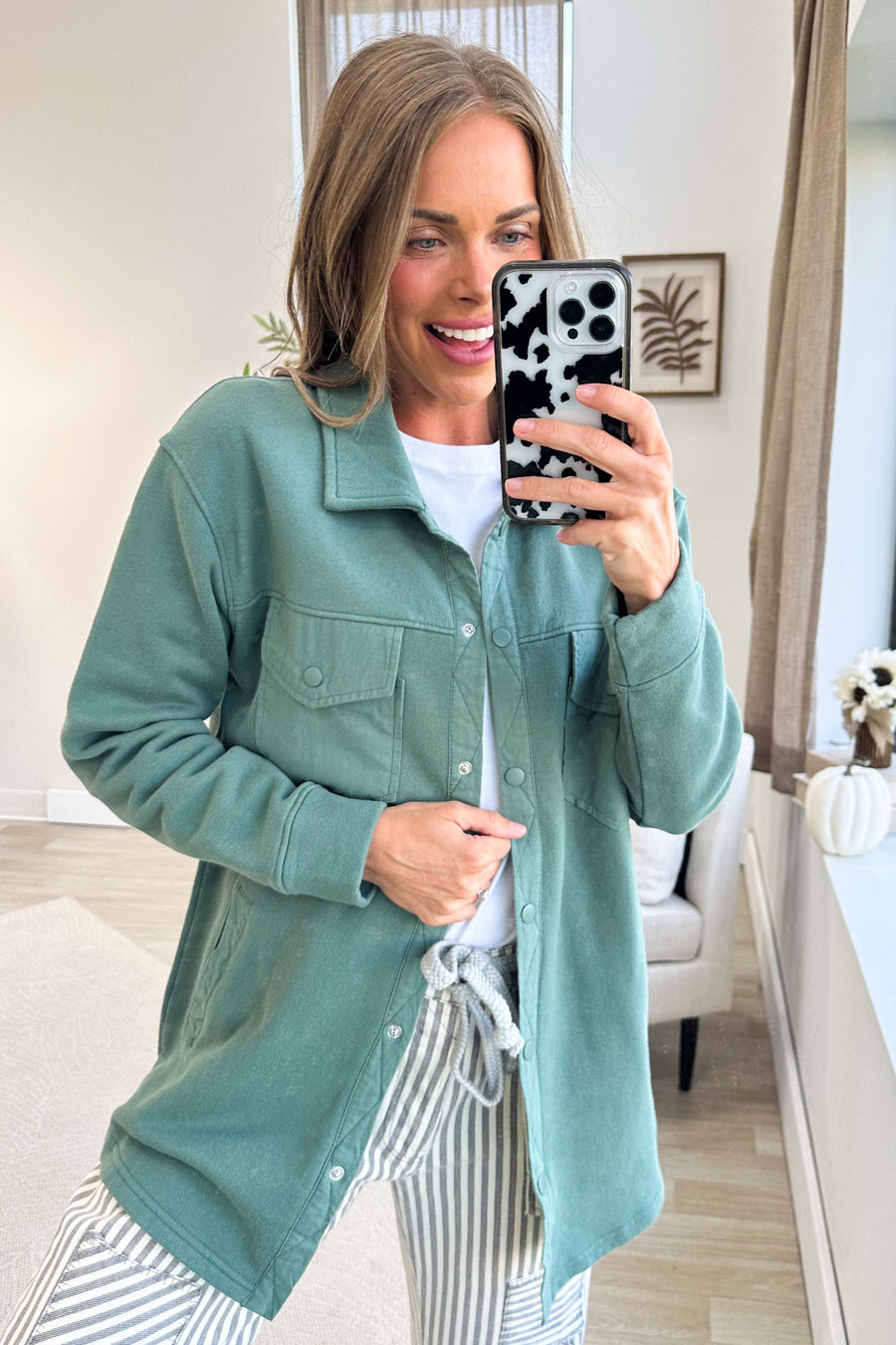 Soft Cotton Longline Shacket Wih Snap Closure