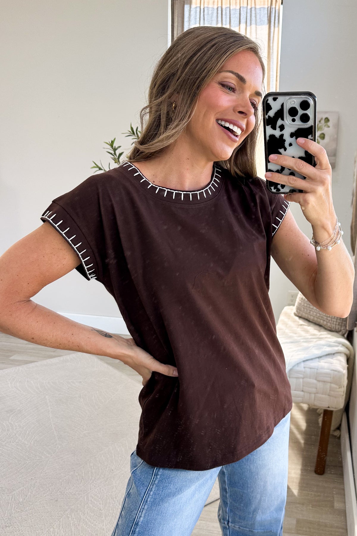 Stitch Detail Knit Short Sleeve Tee