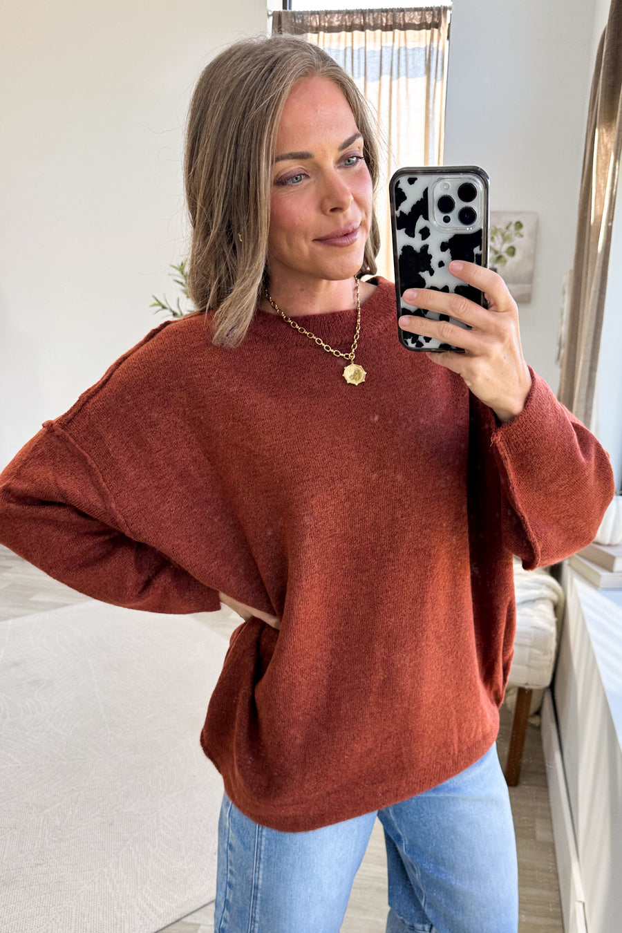 Oversized Round Neck Exposed Seam Sweater