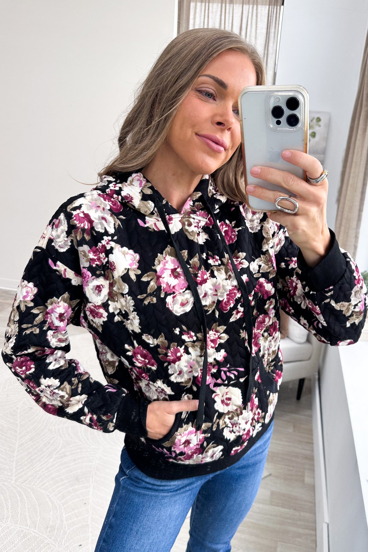Staccato Black Floral Quilted Hoodie