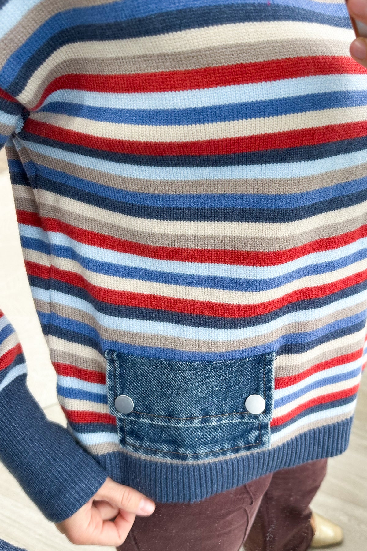 Navy Stripe Denim Pocket Sweater