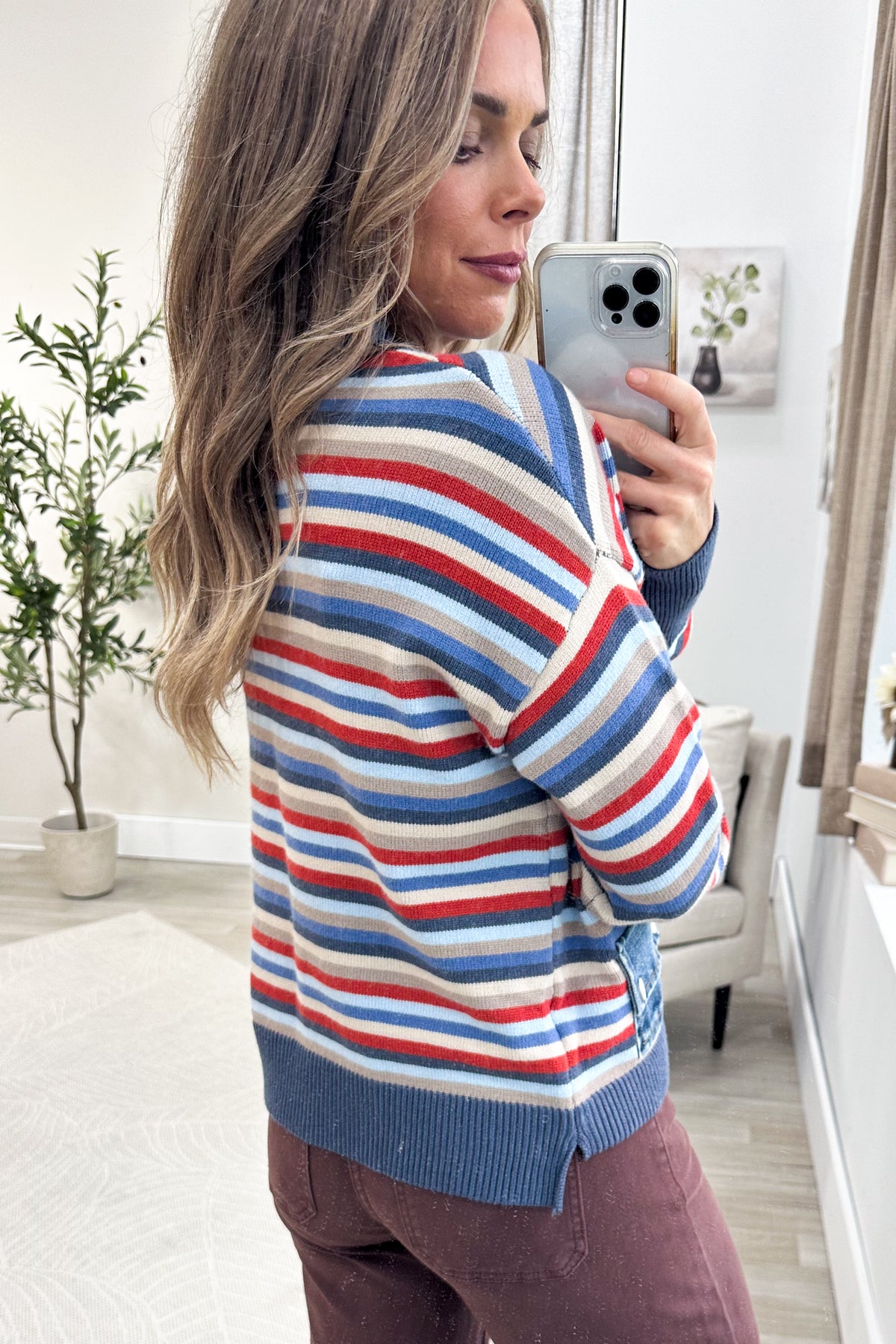 Navy Stripe Denim Pocket Sweater