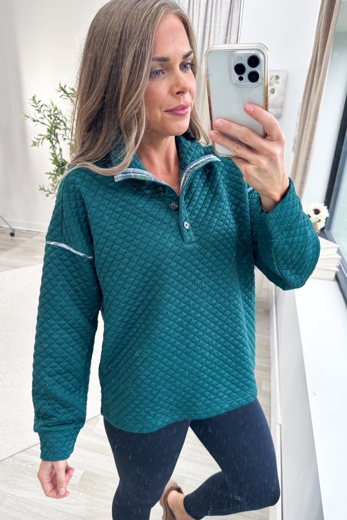 Staccato Emerald Green Quilted Mock Neck Top