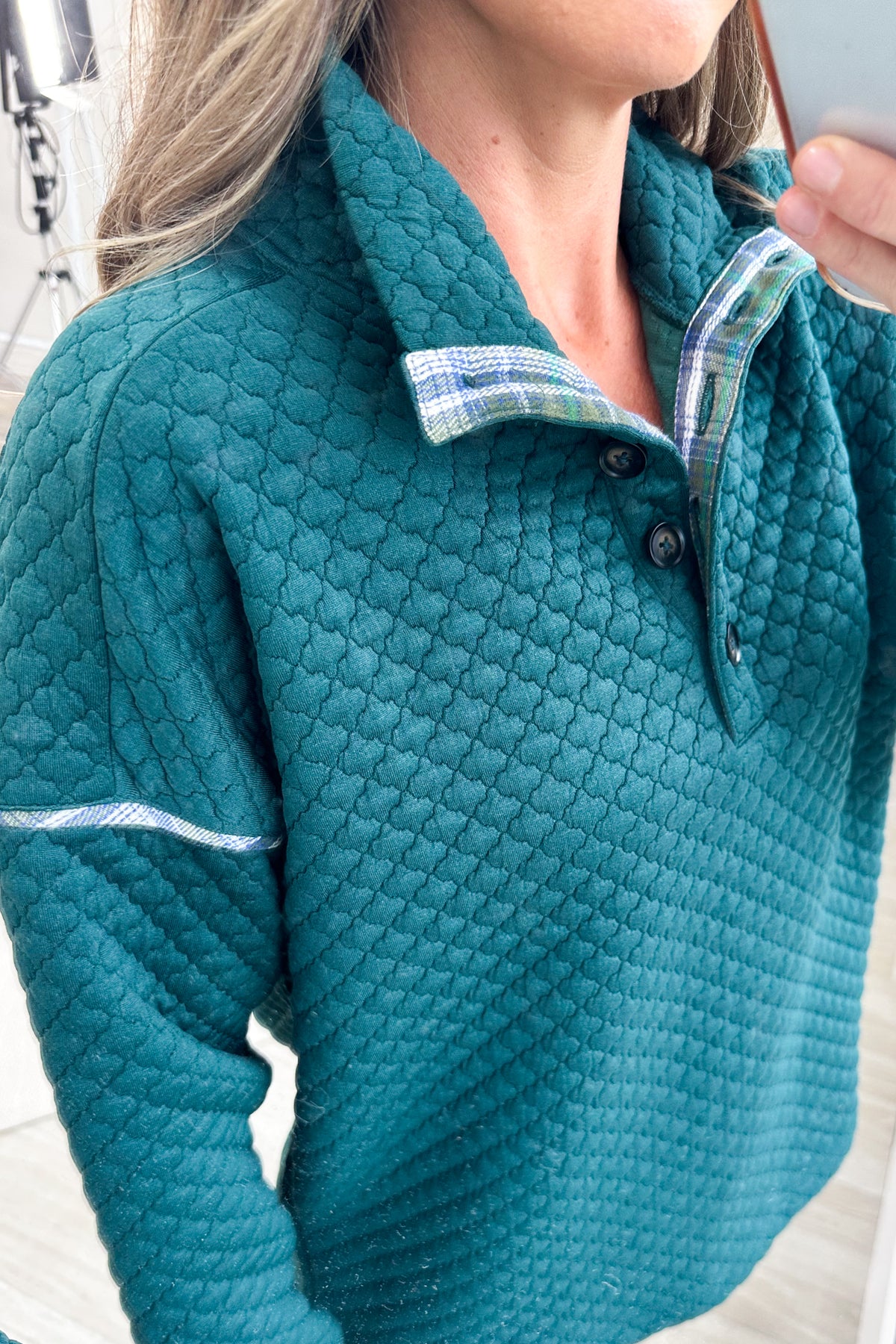 Staccato Emerald Green Quilted Mock Neck Top