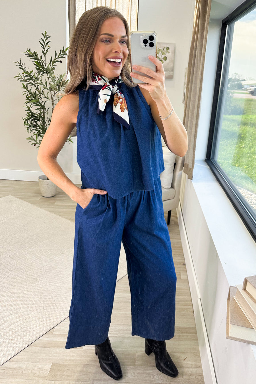 Denim Sleeveless Wide Leg Denim Jumpsuit