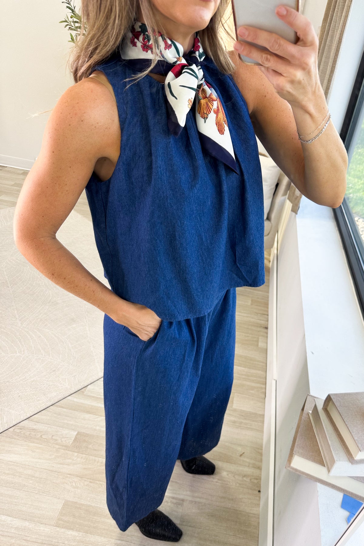 Denim Sleeveless Wide Leg Denim Jumpsuit