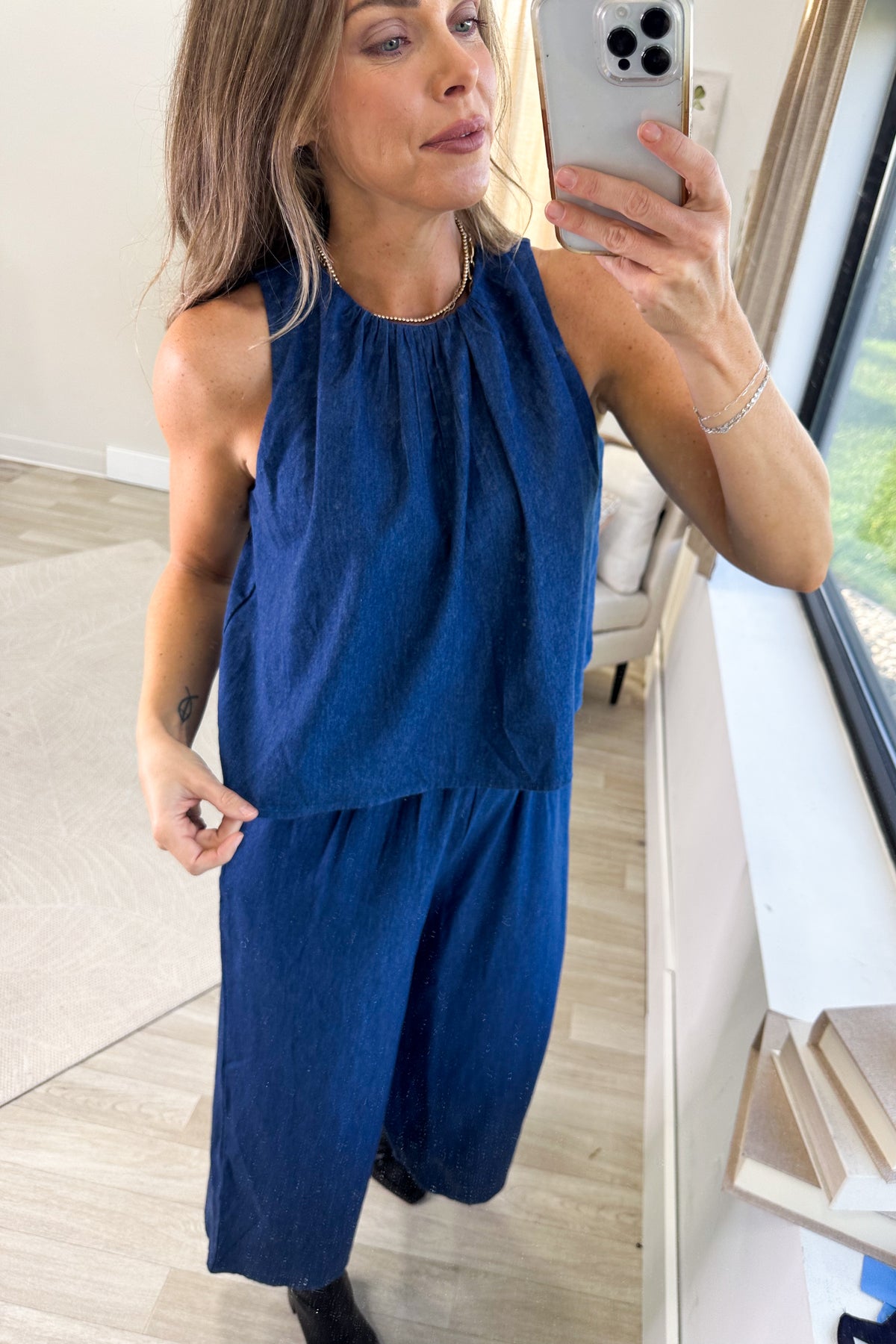 Denim Sleeveless Wide Leg Denim Jumpsuit