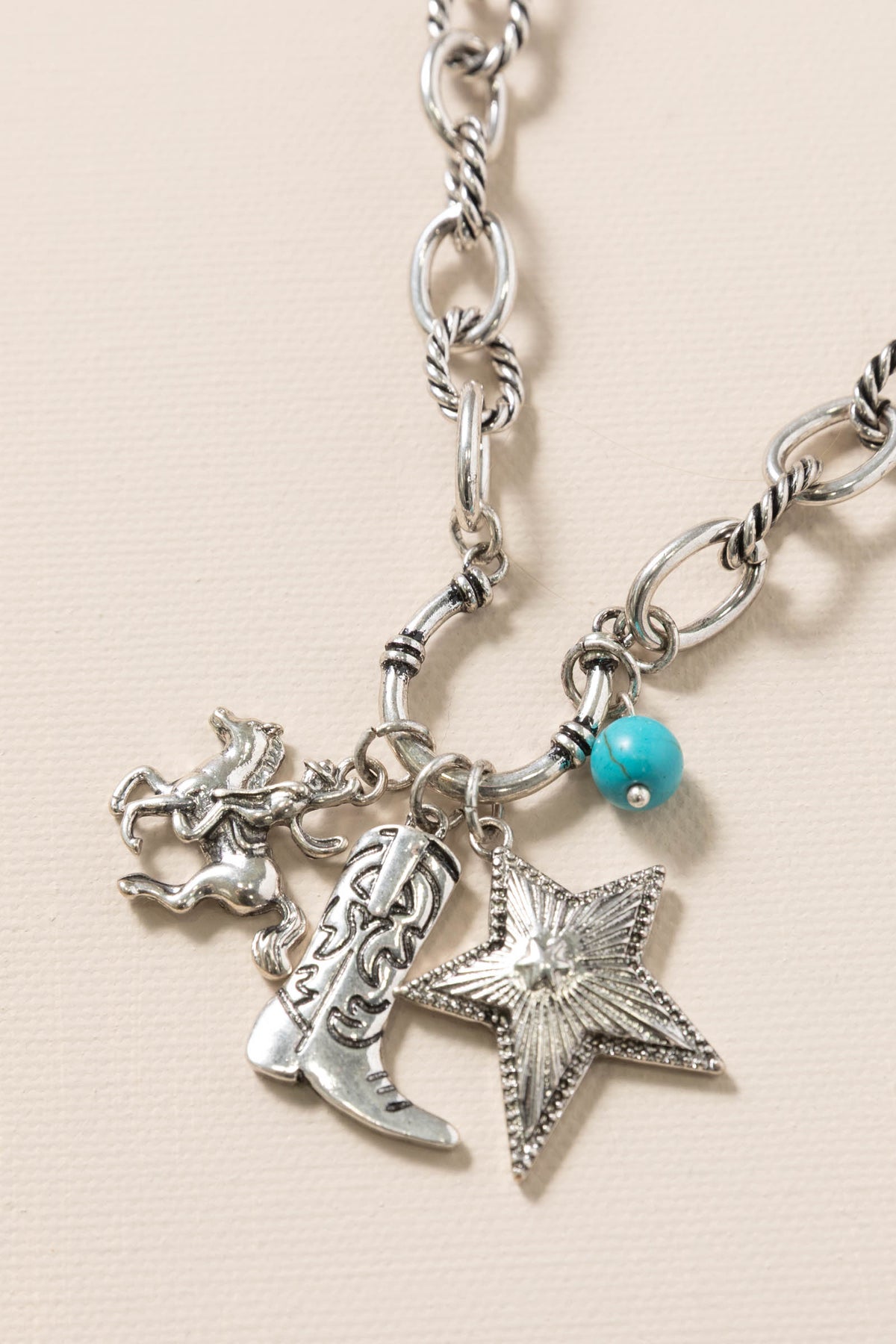 Silver Western Star And Charm Pendant Necklace
