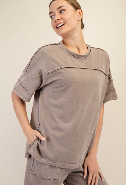 Short Sleeve Top with Stitch Seam Detail