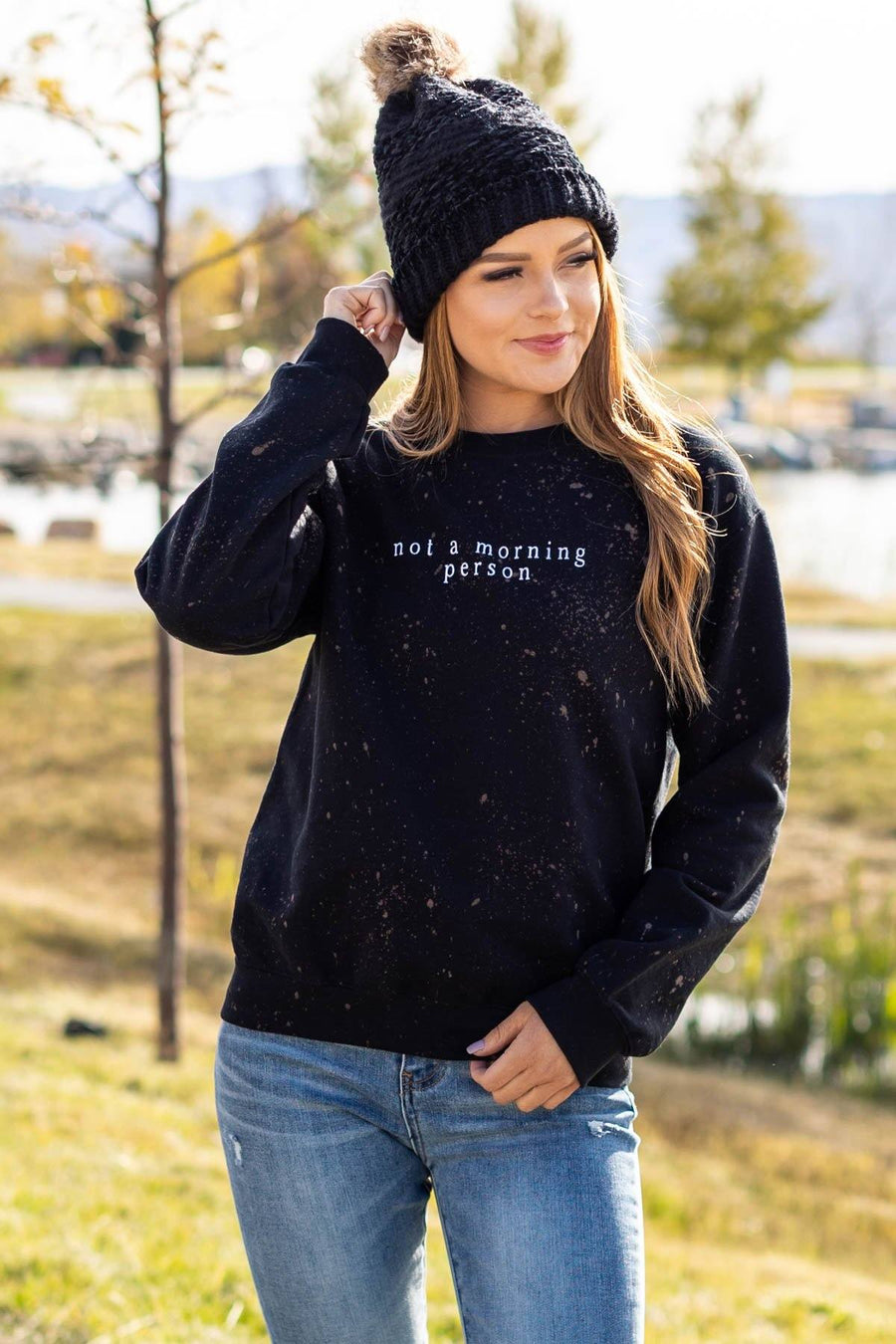 Black Bleached Not A Morning Person Sweatshirt - Filly Flair