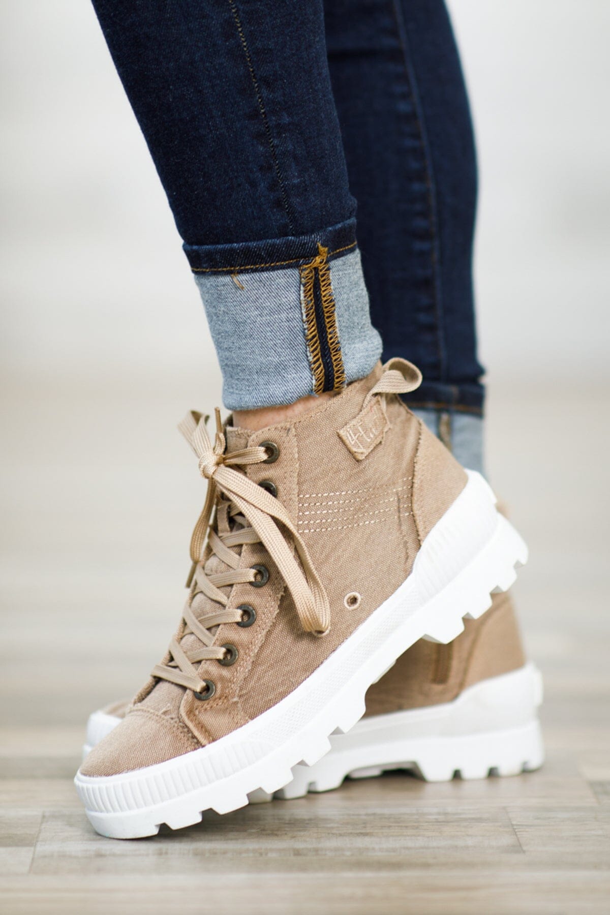 Tan and White Chunky Sole High Top Sneakers - Filly Flair