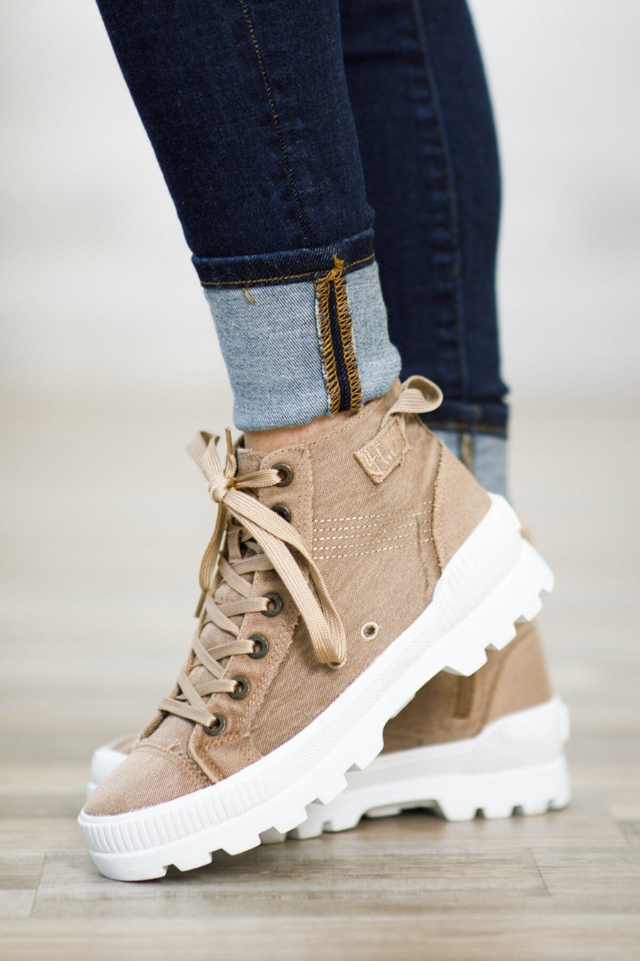Tan and White Chunky Sole High Top Sneakers - Filly Flair