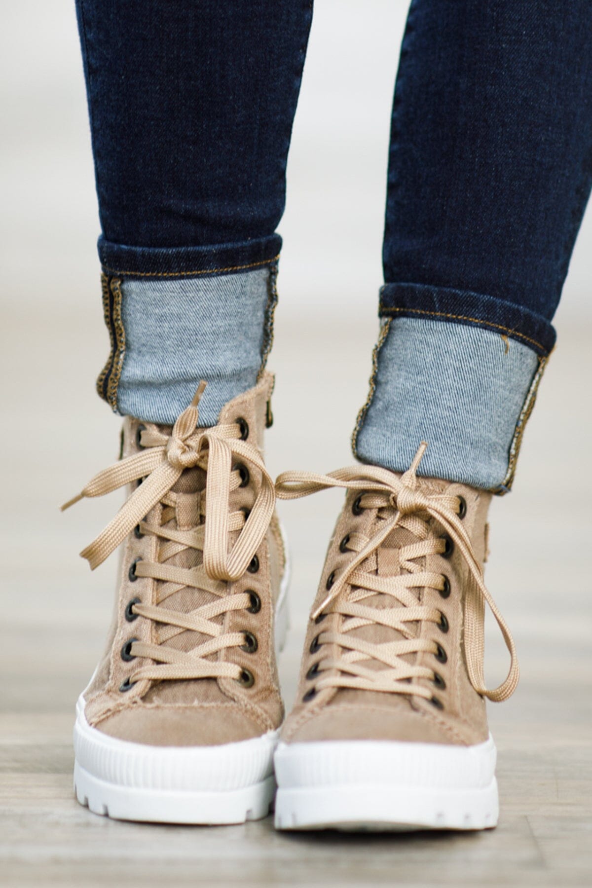 Tan and White Chunky Sole High Top Sneakers - Filly Flair