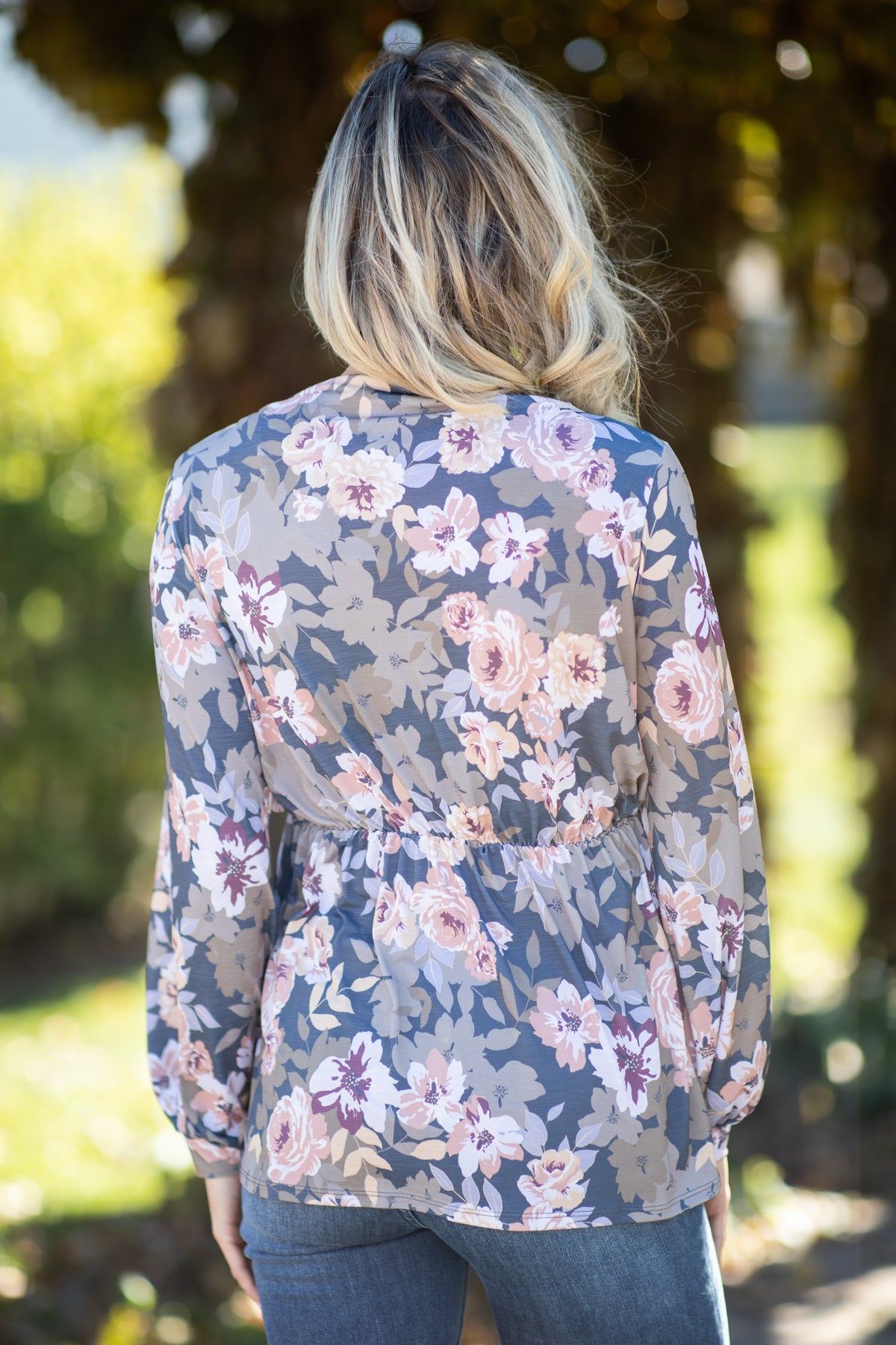 Slate Blue and Dusty Rose Floral Babydoll Top - Filly Flair