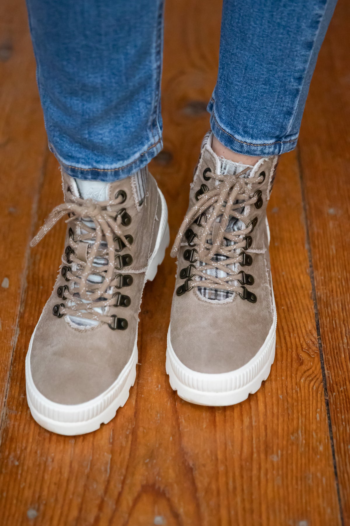 Tan Chunky Sole High Top Sneakers With Plaid - Filly Flair