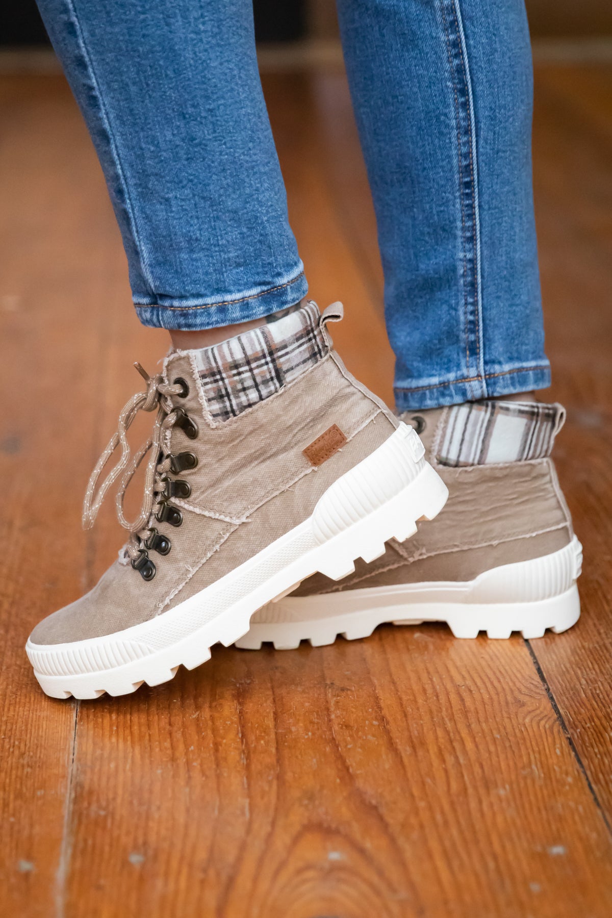 Tan Chunky Sole High Top Sneakers With Plaid - Filly Flair