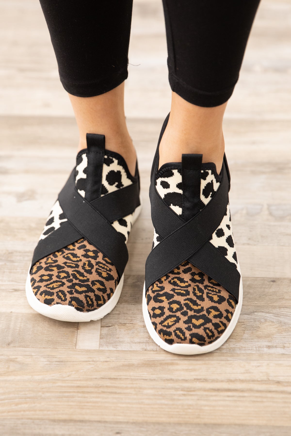 Black and Tan Animal Print Knit Sneakers - Filly Flair