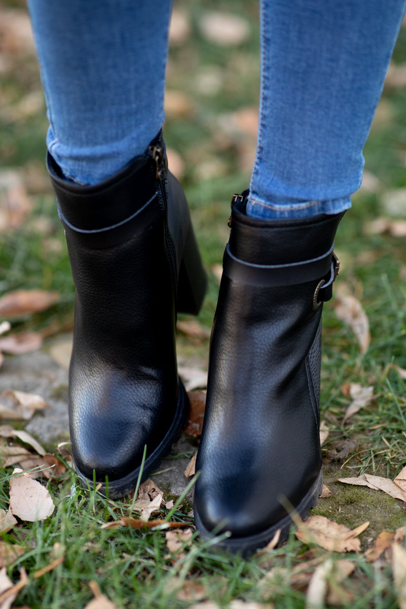 Black Buckle Detail Tall Booties - Filly Flair