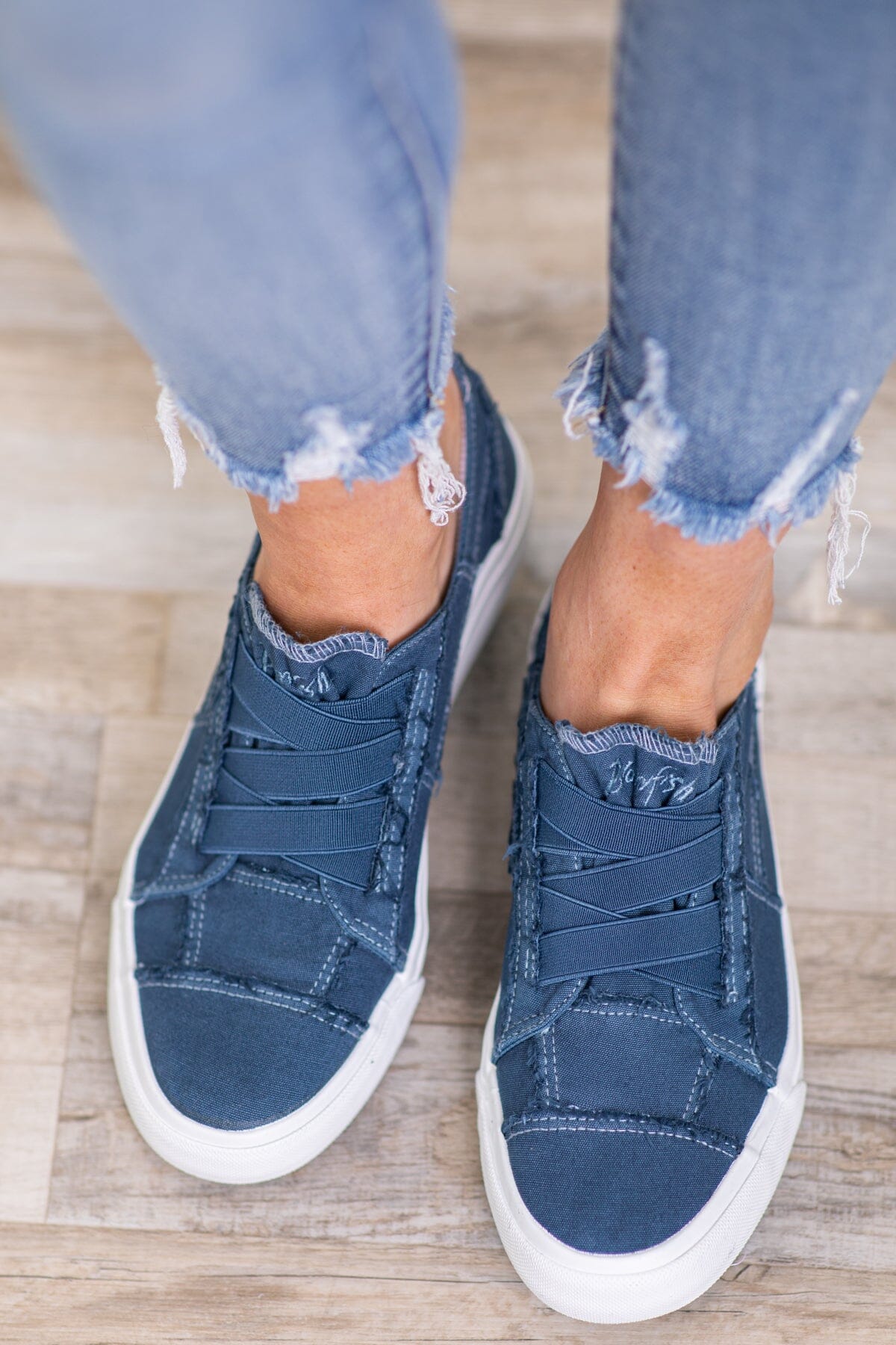 Slate Blue and White Slip On Sneakers - Filly Flair
