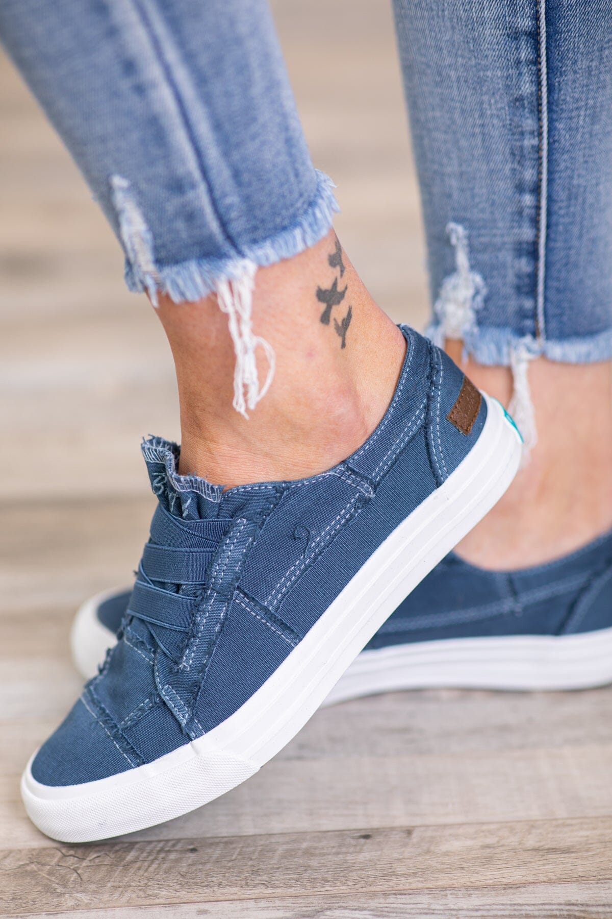Slate Blue and White Slip On Sneakers - Filly Flair
