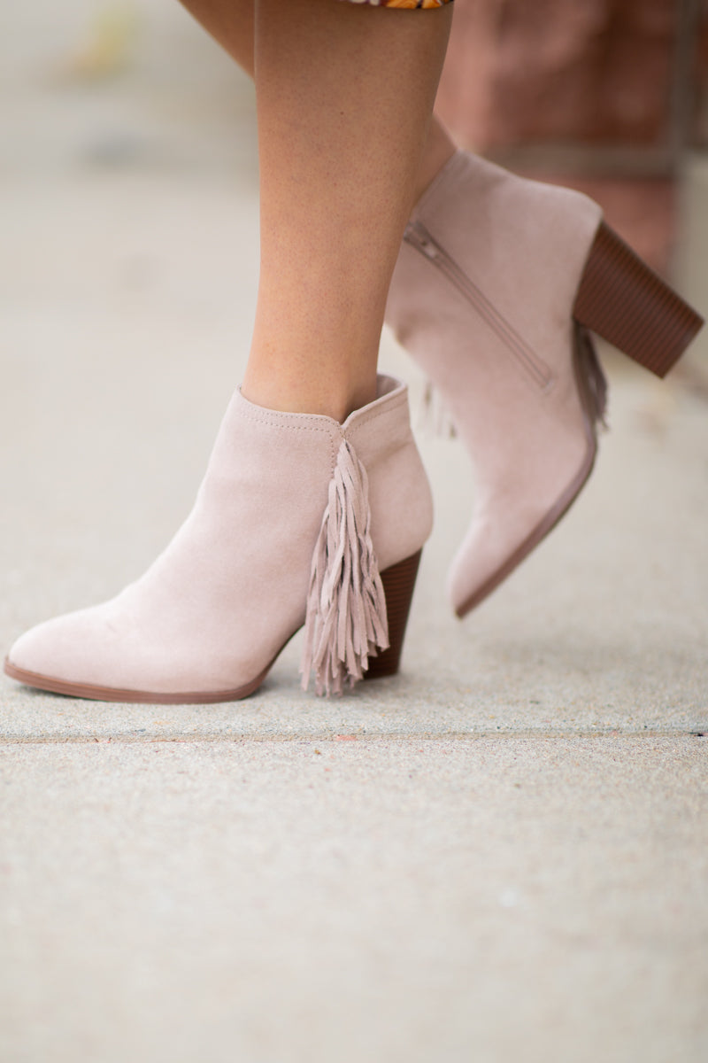 Tan Fringe Detail Booties - Filly Flair