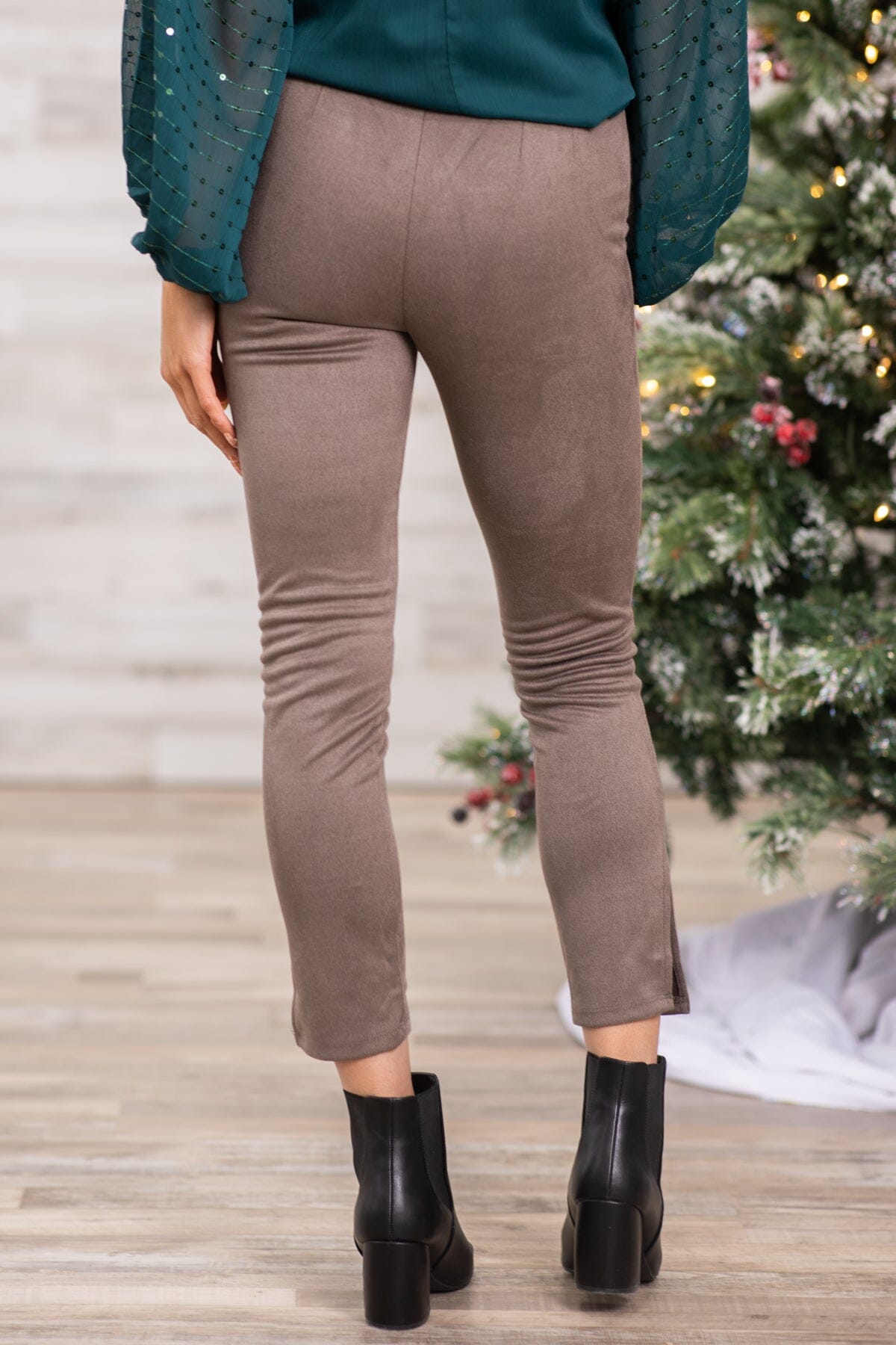 Taupe Faux Suede Side Zip Pants - Filly Flair