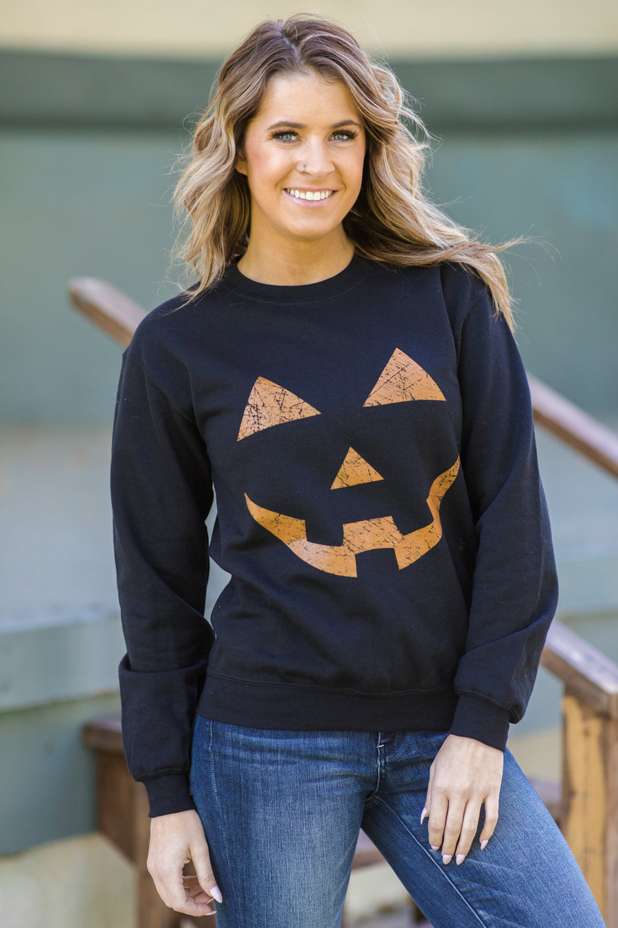 Black and Orange Pumpkin Graphic Sweatshirt - Filly Flair