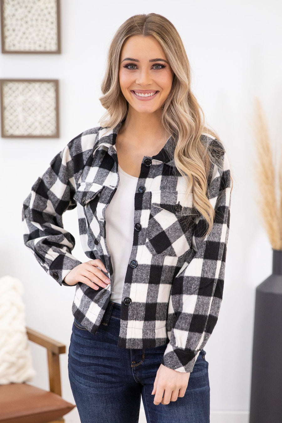 Black and White Buffalo Plaid Shacket - Filly Flair