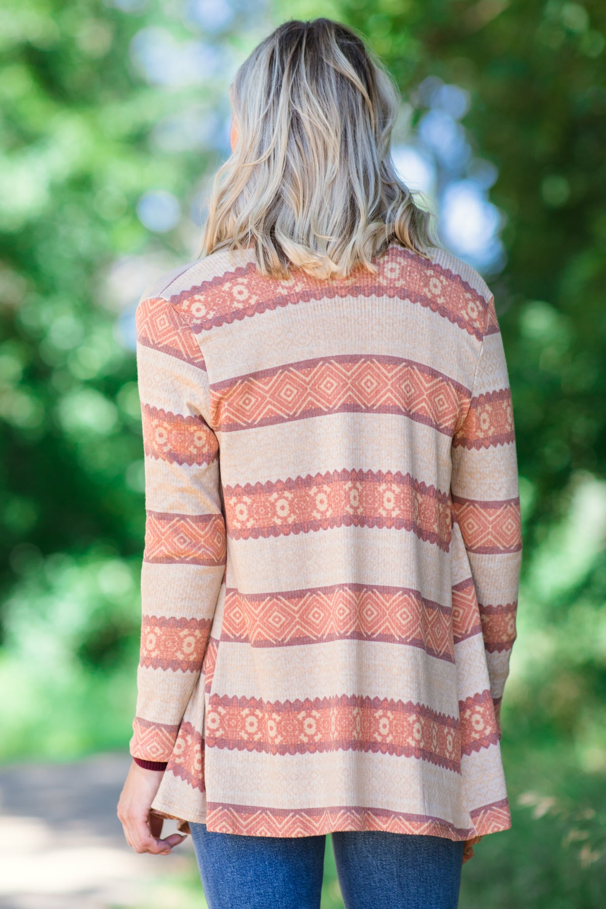 Orange and Beige Aztec Stripe Cardigan - Filly Flair