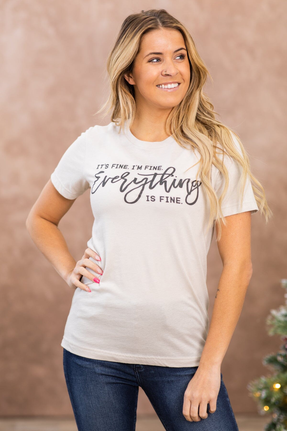 Beige Everything Is Fine Graphic Tee - Filly Flair