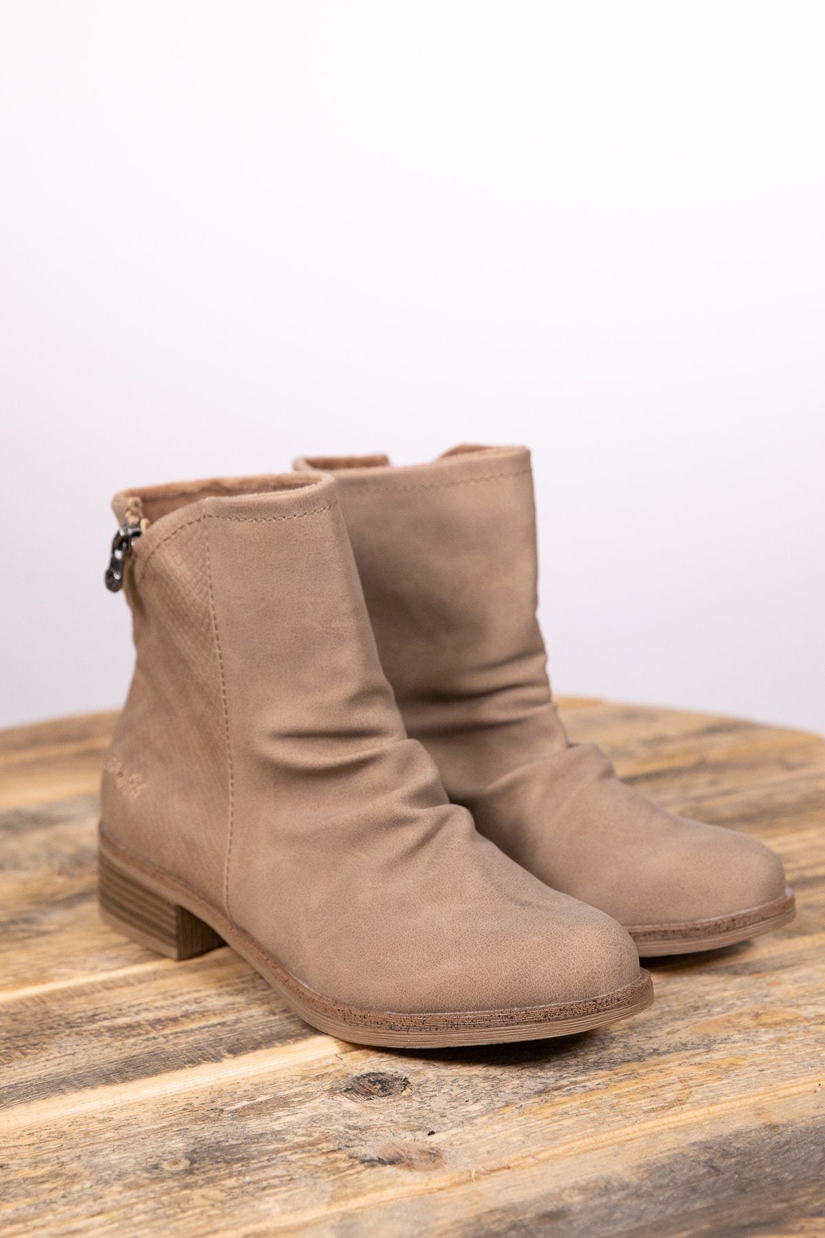 Taupe Snakeskin Texture Back Zip Boot - Filly Flair