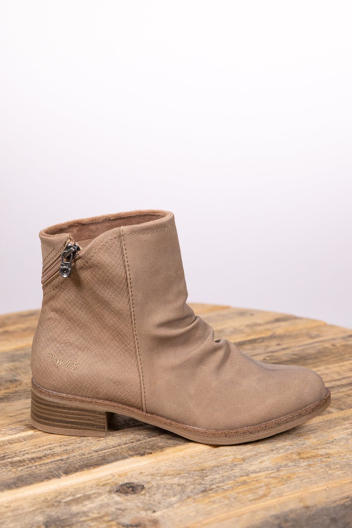 Taupe Snakeskin Texture Back Zip Boot - Filly Flair
