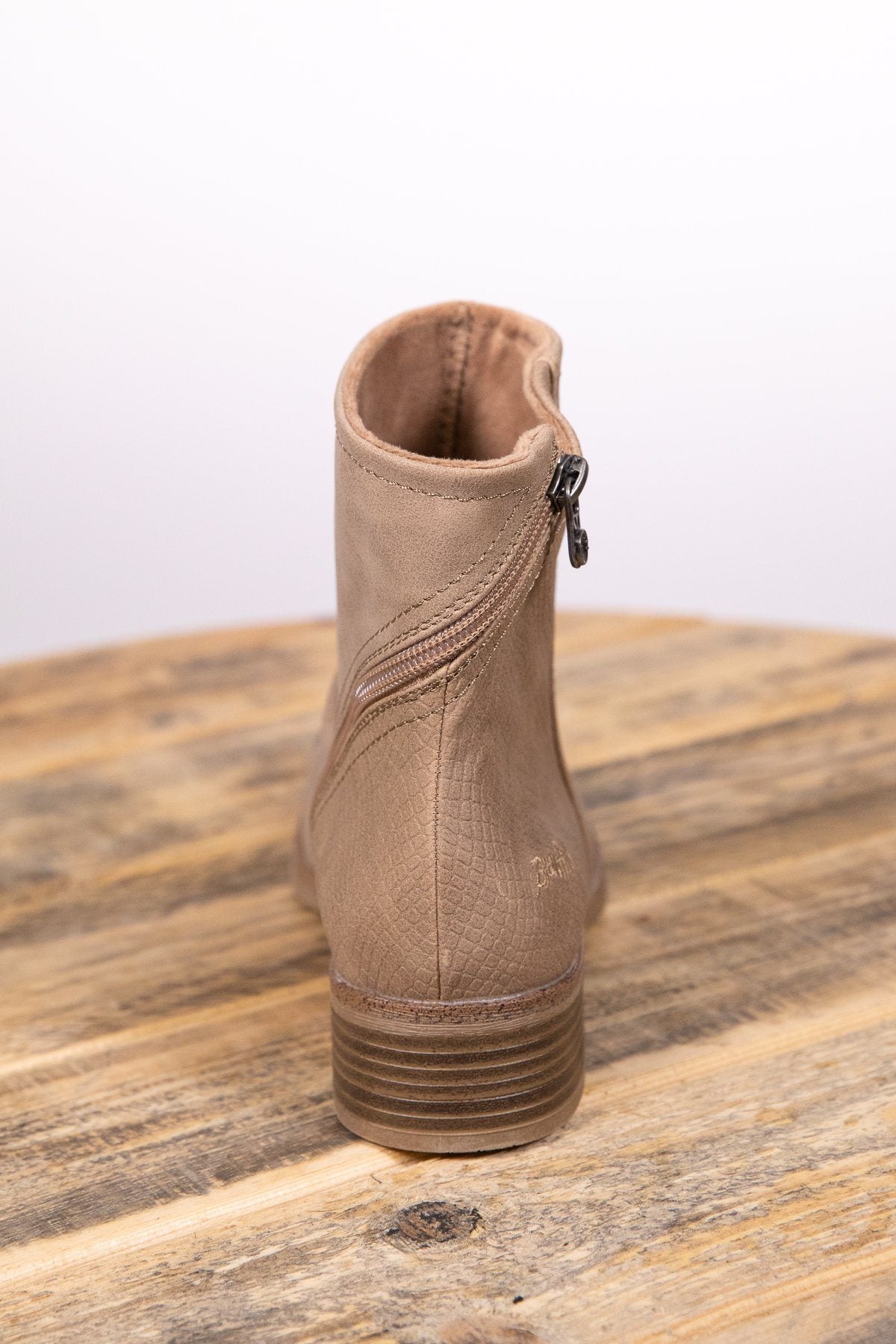 Taupe Snakeskin Texture Back Zip Boot - Filly Flair