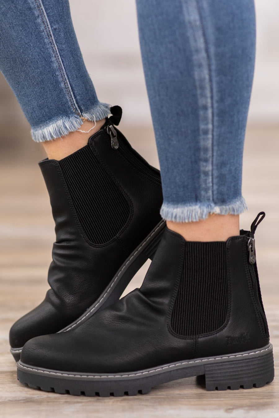 Black Elastic Double Gore Lug Sole Booties - Filly Flair