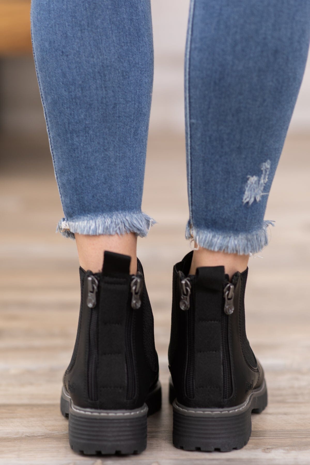 Black Elastic Double Gore Lug Sole Booties - Filly Flair